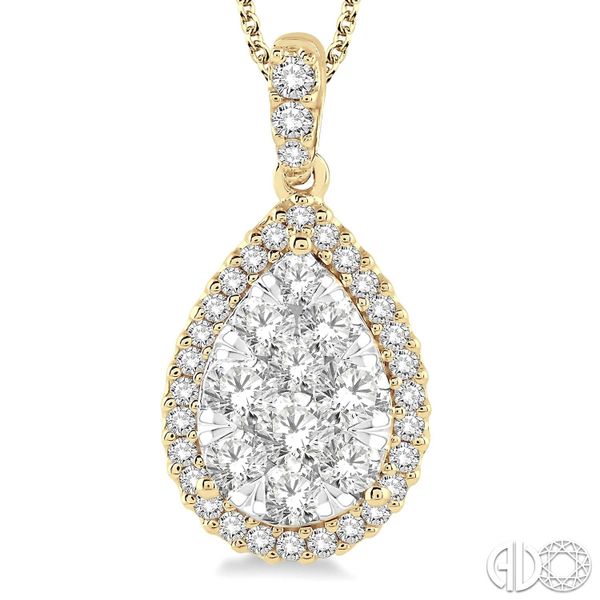 PEAR SHAPED HALO CLUSTER DIAMOND PENDANT Dondero's Jewelry Vineland, NJ