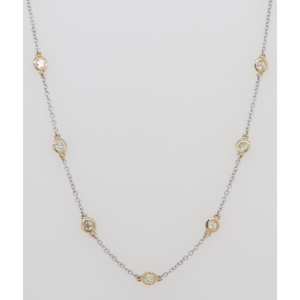 18K White & Yellow Gold Bezel Set Diamond Station Necklace Dondero's Jewelry Vineland, NJ