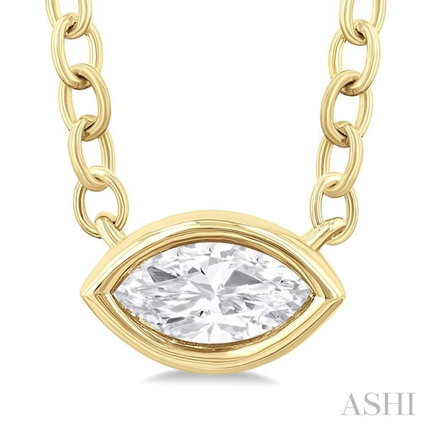 ASHI 10K Yellow Gold Marquise Diamond Necklace with  (1) Marquise Diamond @ .15ct  SI2-I1/I-J  with attached  16/17/18