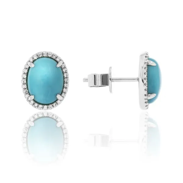 OVAL TURQUOISE STUD EARRINGS, FRAMED BY A HALO OF RADIANT DIAMOND ACCENTS Dondero's Jewelry Vineland, NJ