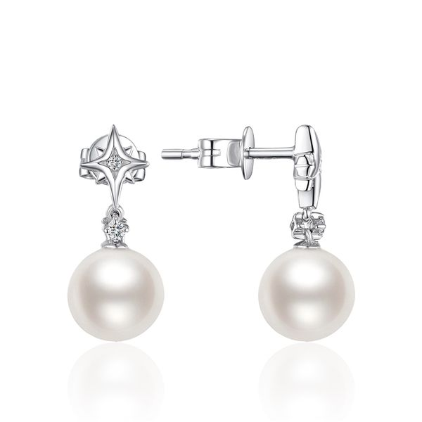 14K WHITE GOLD PEARL AND DIAMOND EARRINGS Dondero's Jewelry Vineland, NJ