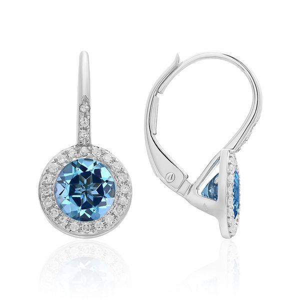 ROUND HALO BLUE TOPAZ and DIAMOND EARRINGS Dondero's Jewelry Vineland, NJ