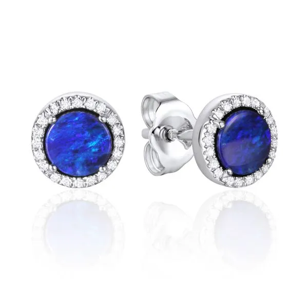 ROUND HALO OPAL and DIAMOND POST EARRINGS Dondero's Jewelry Vineland, NJ