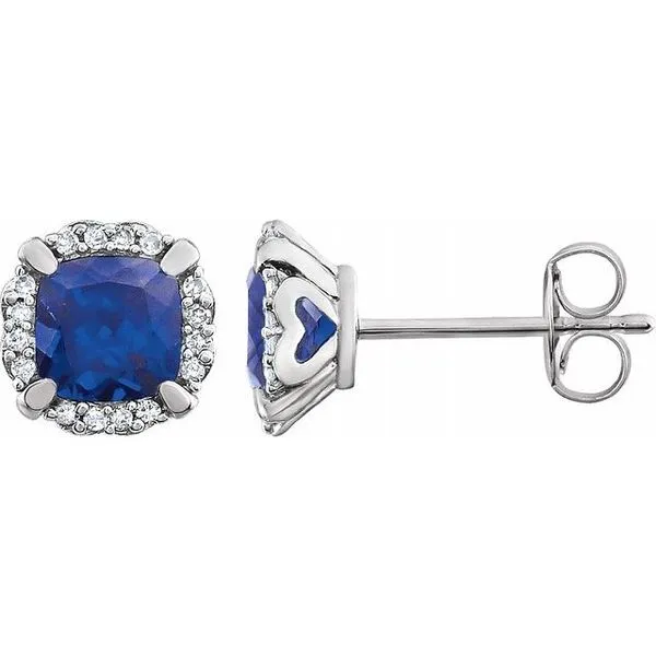 SQUARE HALO SAPPHIRE and DIAMOND POST EARRINGS Dondero's Jewelry Vineland, NJ