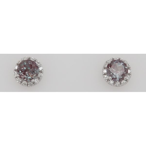 14K White Gold Lab Created Alexandrite & Diamond Halo Style  Earrings Dondero's Jewelry Vineland, NJ