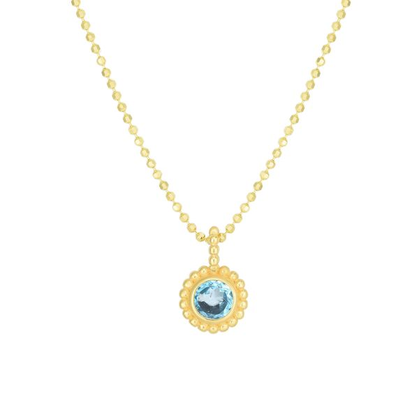 14K YELLOW GOLD MILGRAIN EDGE BLUE TOPAZ NECKLACE Dondero's Jewelry Vineland, NJ