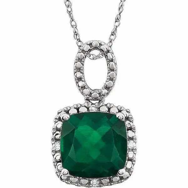 CREATED EMERALD and DIAMOND SQUARE HALO PENDANT/NECKLACE Dondero's Jewelry Vineland, NJ