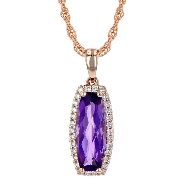 14R Oblong Checkerboard Amethyst & Diamond Fashion Pendant with 18