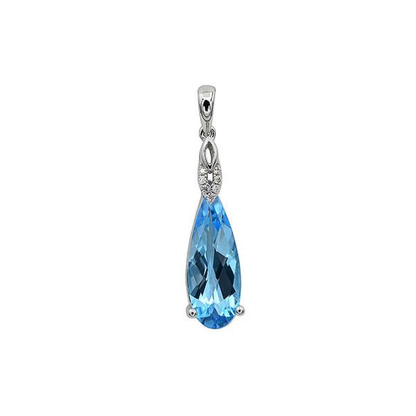 14KYellow  Gold Fancy Pear Shaped London Blue Topaz & Diamond Pendant Dondero's Jewelry Vineland, NJ
