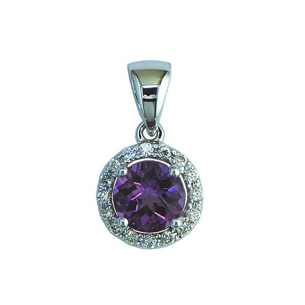 14K White Gold Lab Created Alexandrite & Diamond Halo Style Pendant Dondero's Jewelry Vineland, NJ