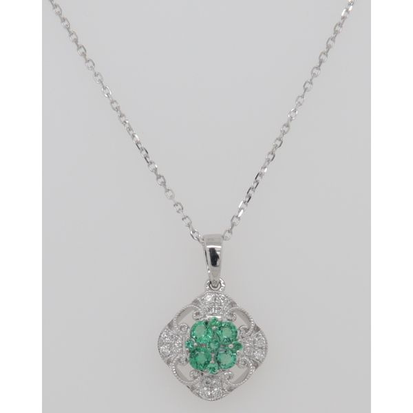 Brevani 14K White Gold Emerald & Diamond Pendant Dondero's Jewelry Vineland, NJ