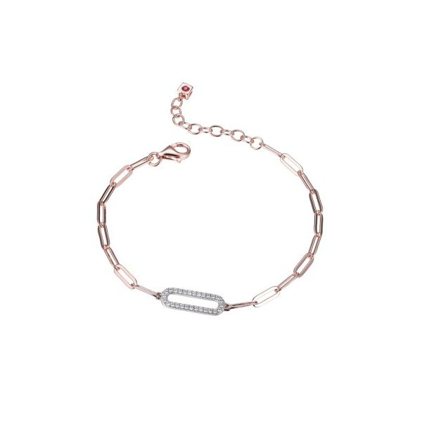 ELLE STERLING SILVER BRACELET MADE OF PAPERCLIP CHAIN (3MM) AND CZ LINK (18X6MM) IN CENTER Dondero's Jewelry Vineland, NJ