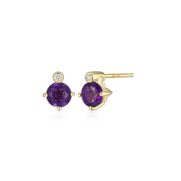 ELLE Sterling Silver Yellow Gold Plated February Birthstone Earrings Dondero's Jewelry Vineland, NJ
