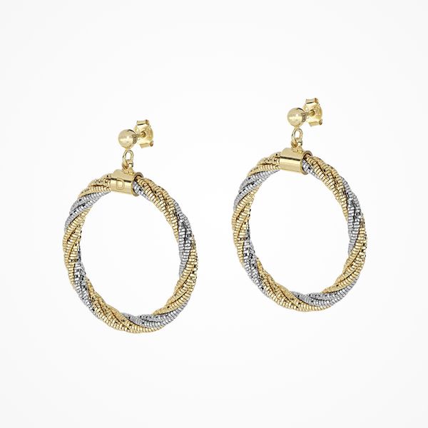 DESMOS  Yellow Gold Plated Sterling Silver Two Tone Twist Circle Earrings Dondero's Jewelry Vineland, NJ