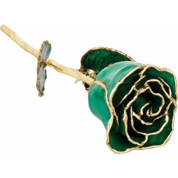 LACQUERED MAY/ EMERALD COLORED ROSE WITH GOLD TRIM Dondero's Jewelry Vineland, NJ