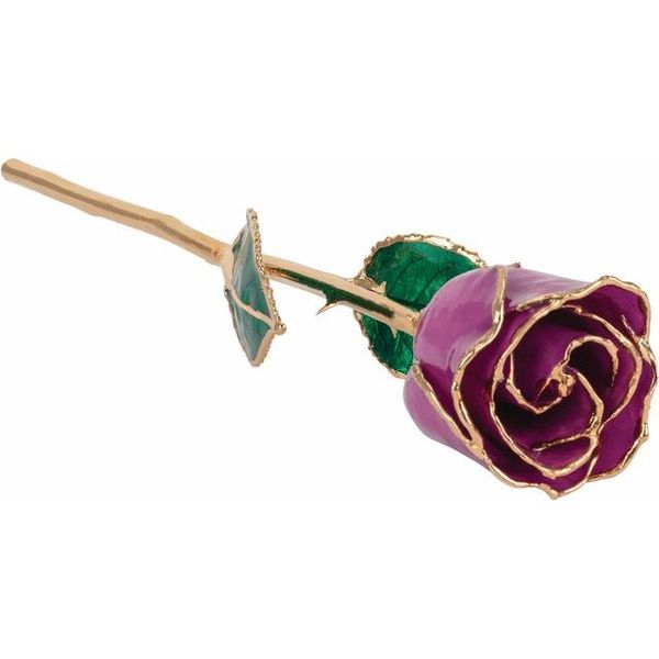 LACQUERED FEBRUARY AMETHYST COLORED ROSE WITH GOLD TRIM Dondero's Jewelry Vineland, NJ