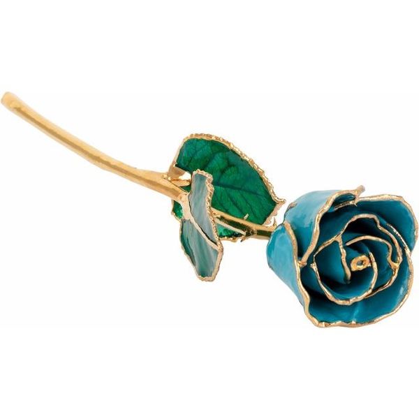 LACQUERED MARCH/ AQUAMARINE COLORED ROSE WITH GOLD TRIM Dondero's Jewelry Vineland, NJ