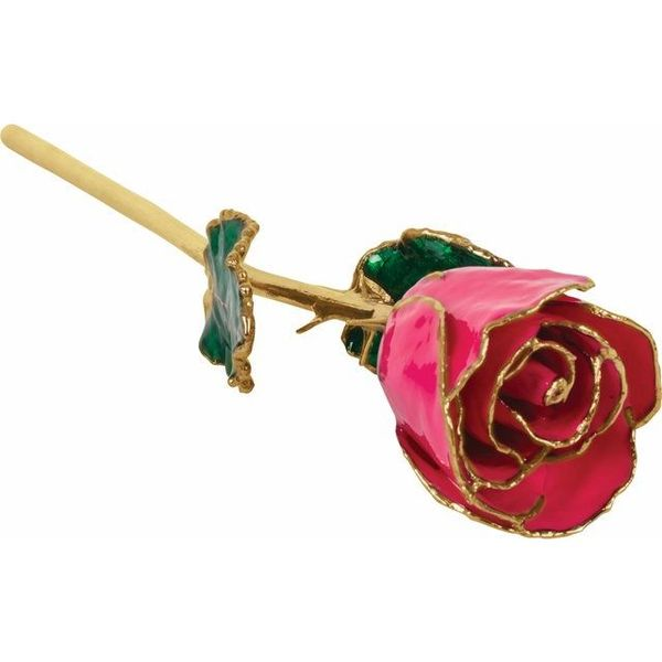 LACQUERED MAGENTA ROSE WITH GOLD TRIM Dondero's Jewelry Vineland, NJ