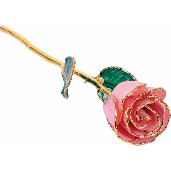 LACQUERED PINK SPARKLE ROSE w/GOLD TRIM Dondero's Jewelry Vineland, NJ
