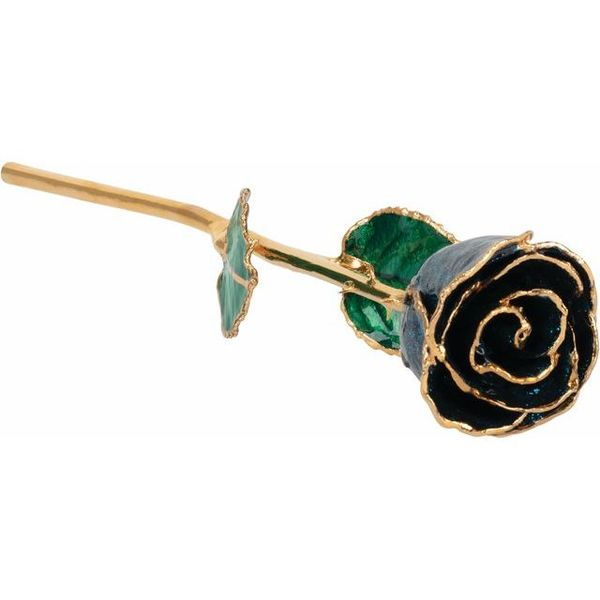 LACQUERED SPARKLE BLUE COLORED ROSE WITH GOLD TRIM Dondero's Jewelry Vineland, NJ