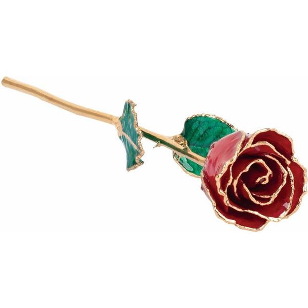 LACQUERED JULY/ RUBY COLORED ROSE WITH GOLD TRIM Dondero's Jewelry Vineland, NJ