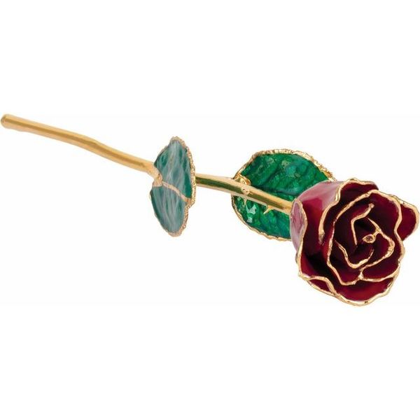 LACQUERED JANUARY/GARNET COLORED ROSE WITH GOLD TRIM Dondero's Jewelry Vineland, NJ