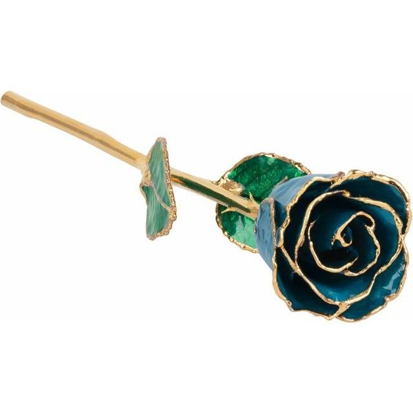 LACQUERED DECEMBER/ BLUE ZIRCON COLORED ROSE WITH GOLD TRIM Dondero's Jewelry Vineland, NJ