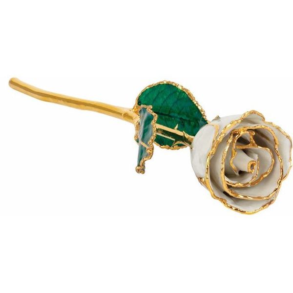 Lacquered Pearl Colored June Birthstone Real Rose with 24K  Gold Trim Dondero's Jewelry Vineland, NJ
