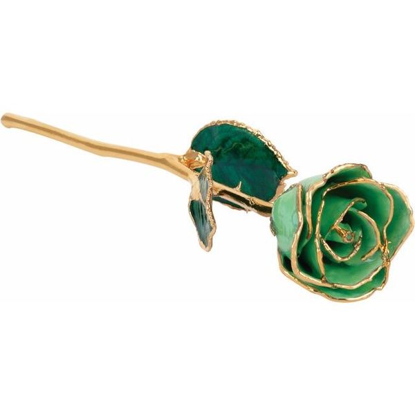 LACQUERED AUGUST/PERIDOT COLORED ROSE WITH GOLD TRIM Dondero's Jewelry Vineland, NJ