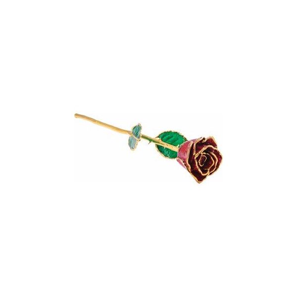 Lacquered Ruby Red Sparkle Real Rose with 24K  Gold Trim Dondero's Jewelry Vineland, NJ