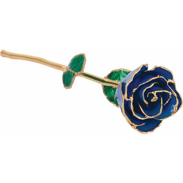 Lacquered Blue Sapphire Colored September Birthstone Rose with Gold Trim Dondero's Jewelry Vineland, NJ