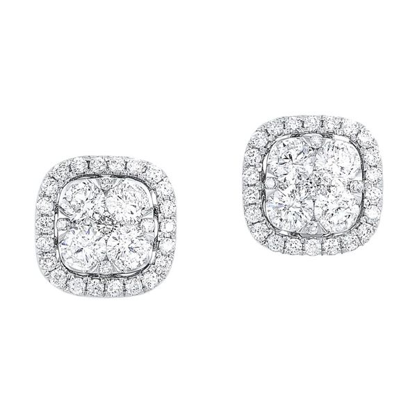 14kt White Gold Cushion Cut Cluster Diamond Earrings Don's Jewelry & Design Washington, IA