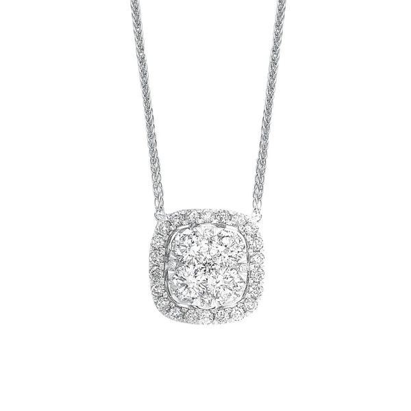 14kt White Gold Cushion Cut Cluster Diamond Necklace Don's Jewelry & Design Washington, IA