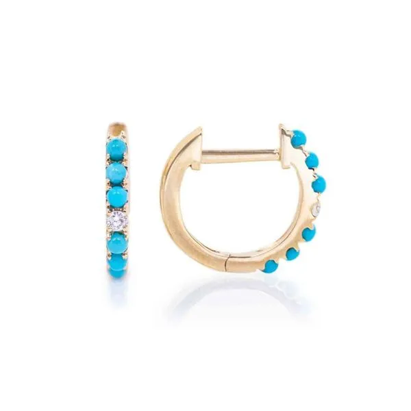 14kt Yellow Gold Turquoise Hoop Earrings Image 2 Don's Jewelry & Design Washington, IA
