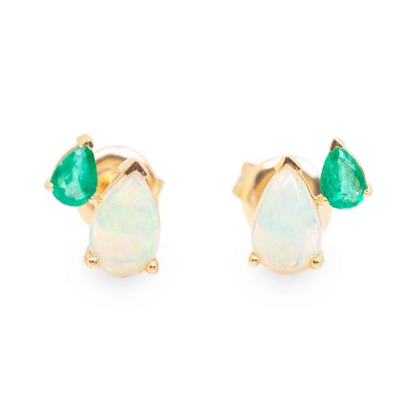 14kt Yellow Gold Opal and Emerald Earrings Don's Jewelry & Design Washington, IA