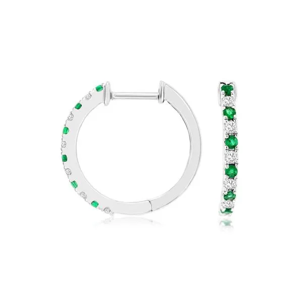 14kt White Gold Emerald Hoop Earrings Don's Jewelry & Design Washington, IA