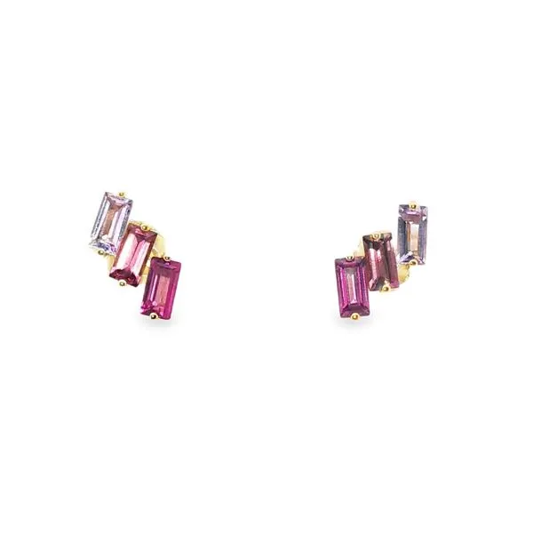 Gold Stud Earrings with Emerald-Cut Pink Gemstones Don's Jewelry & Design Washington, IA