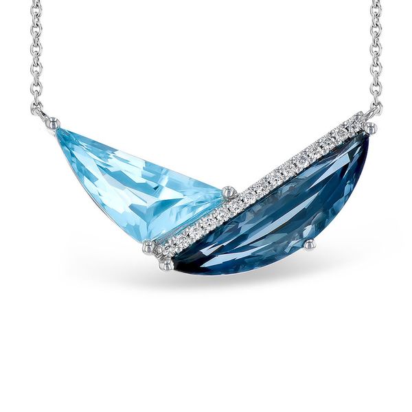 14kt White Gold Blue Topaz and Diamond Necklace Don's Jewelry & Design Washington, IA