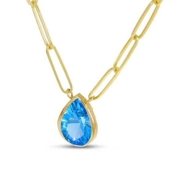 14kt Yellow Gold Blue Topaz Paperclip Necklace Image 2 Don's Jewelry & Design Washington, IA