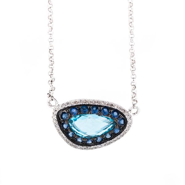 14kt White Gold Blue Topaz, Sapphire & Diamond Necklace Don's Jewelry & Design Washington, IA