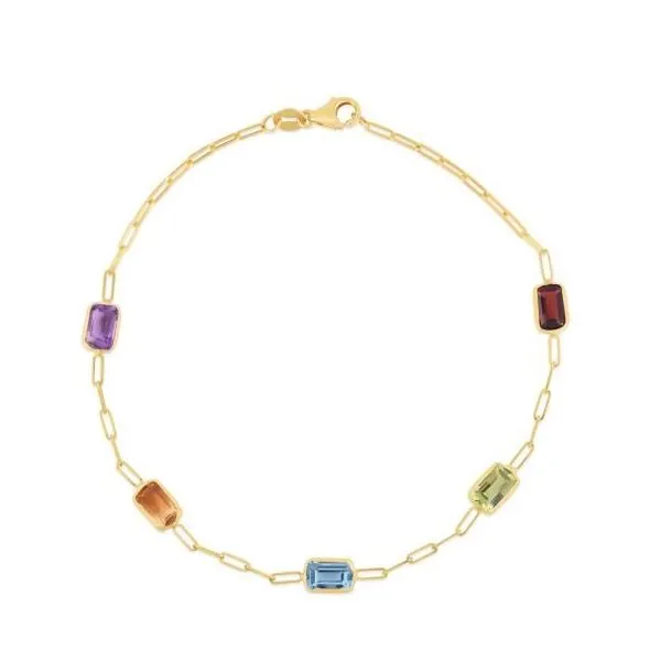 14kt Yellow Gold Paperclip Multi Stone Bracelet Don's Jewelry & Design Washington, IA