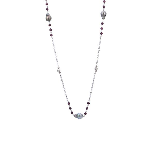 Sterling Silver Tahitian Baroque Pearl & Garnet Necklace Don's Jewelry & Design Washington, IA