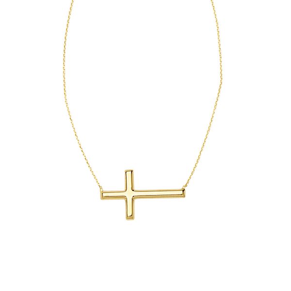 Yellow Gold Plate Sideways Cross Necklace Don's Jewelry & Design Washington, IA