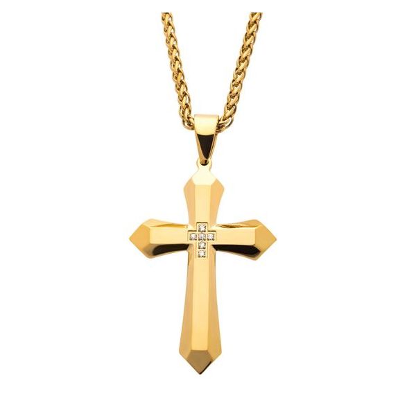 Yellow Gold Plate CZ Cross Necklace Don's Jewelry & Design Washington, IA