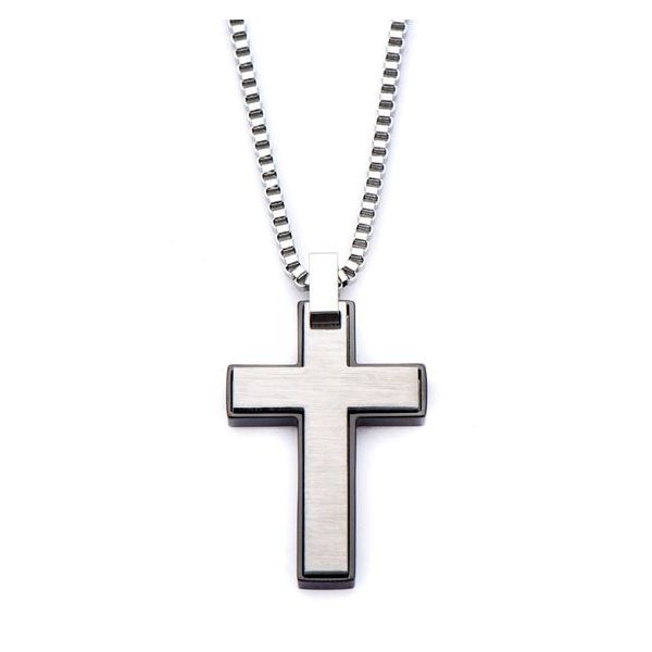 Black Plated and Stainless Steel Cross Necklace Don's Jewelry & Design Washington, IA