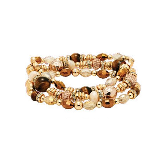 Yellow Gold Plate Stretch Pearl & Crystal Bracelets Don's Jewelry & Design Washington, IA