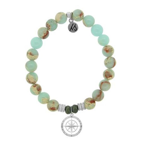 Desert Jasper Stone Bracelet with Compass Rose Sterling Silver Charm Don's Jewelry & Design Washington, IA