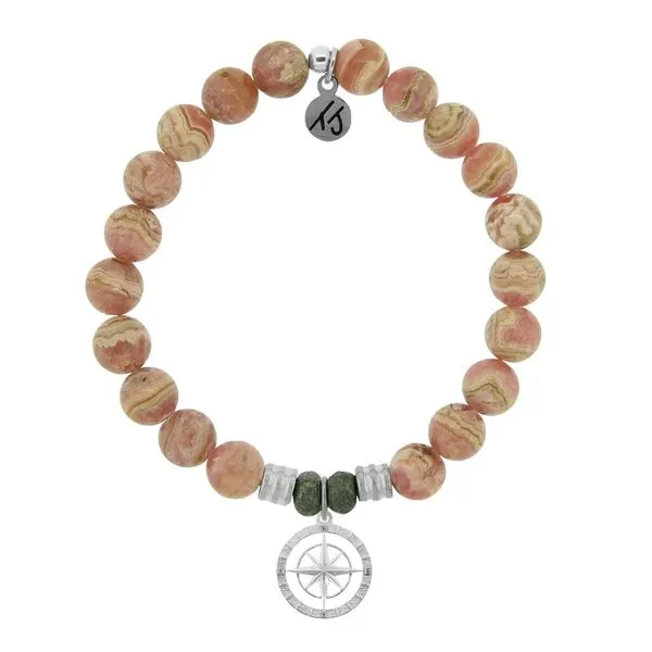 Rhodochrosite Stone Bracelet with Compass Sterling Silver Charm Don's Jewelry & Design Washington, IA