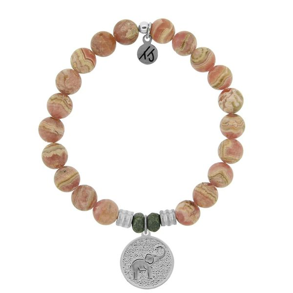 Rhodochrosite Stone Bracelet with Lucky Elephant Sterling Silver Charm Don's Jewelry & Design Washington, IA