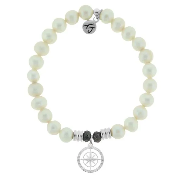 White Pearl Stone Bracelet with Compass Rose Sterling Silver Charm Don's Jewelry & Design Washington, IA